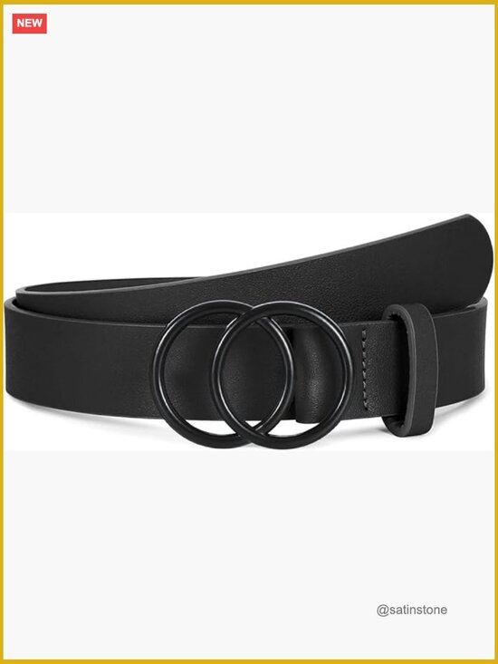 Women Faux Leather Double O-Ring Waist Belt for Jeans Dress main image 7